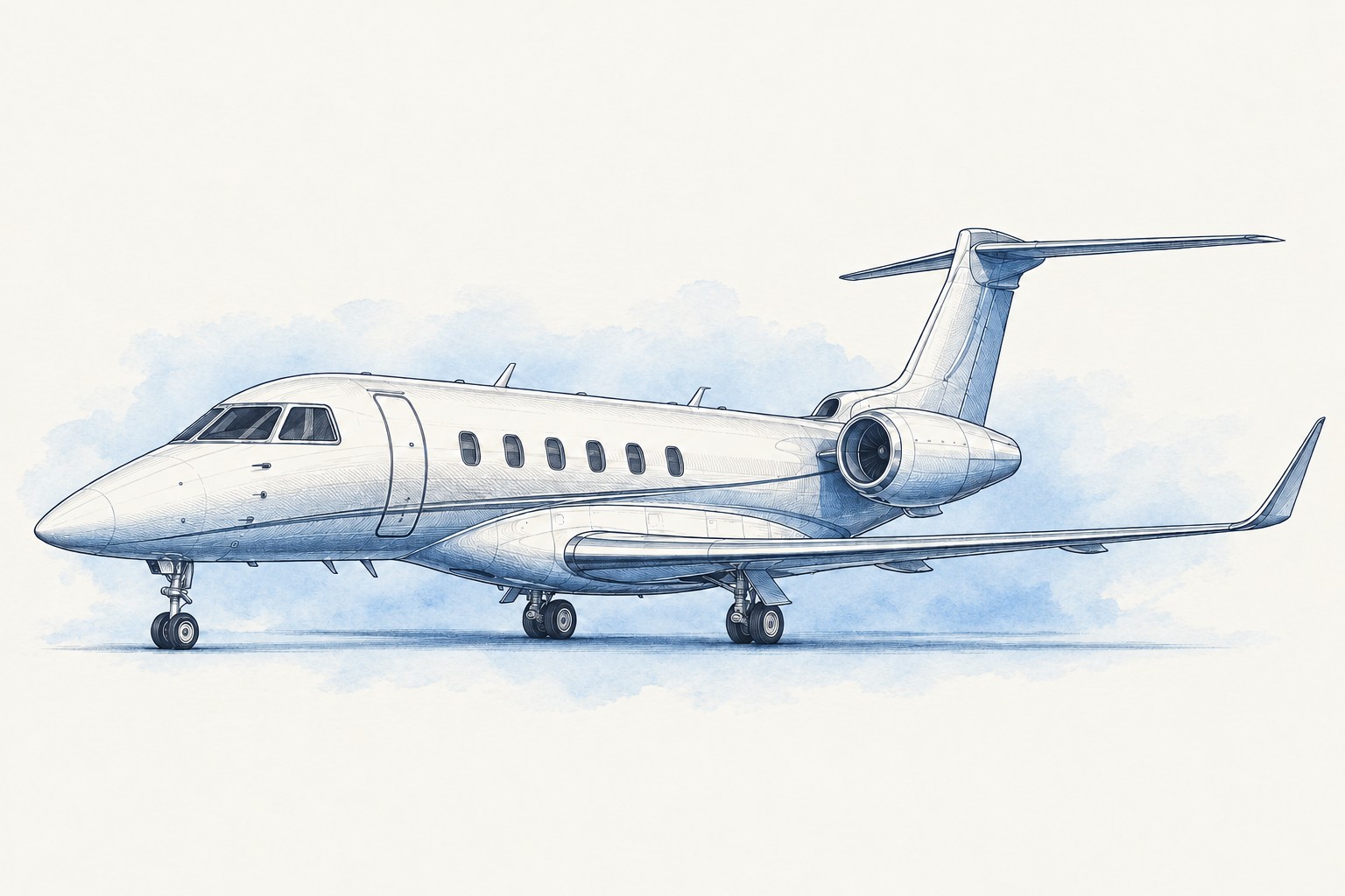 Representative super-midsize jet watercolour illustration